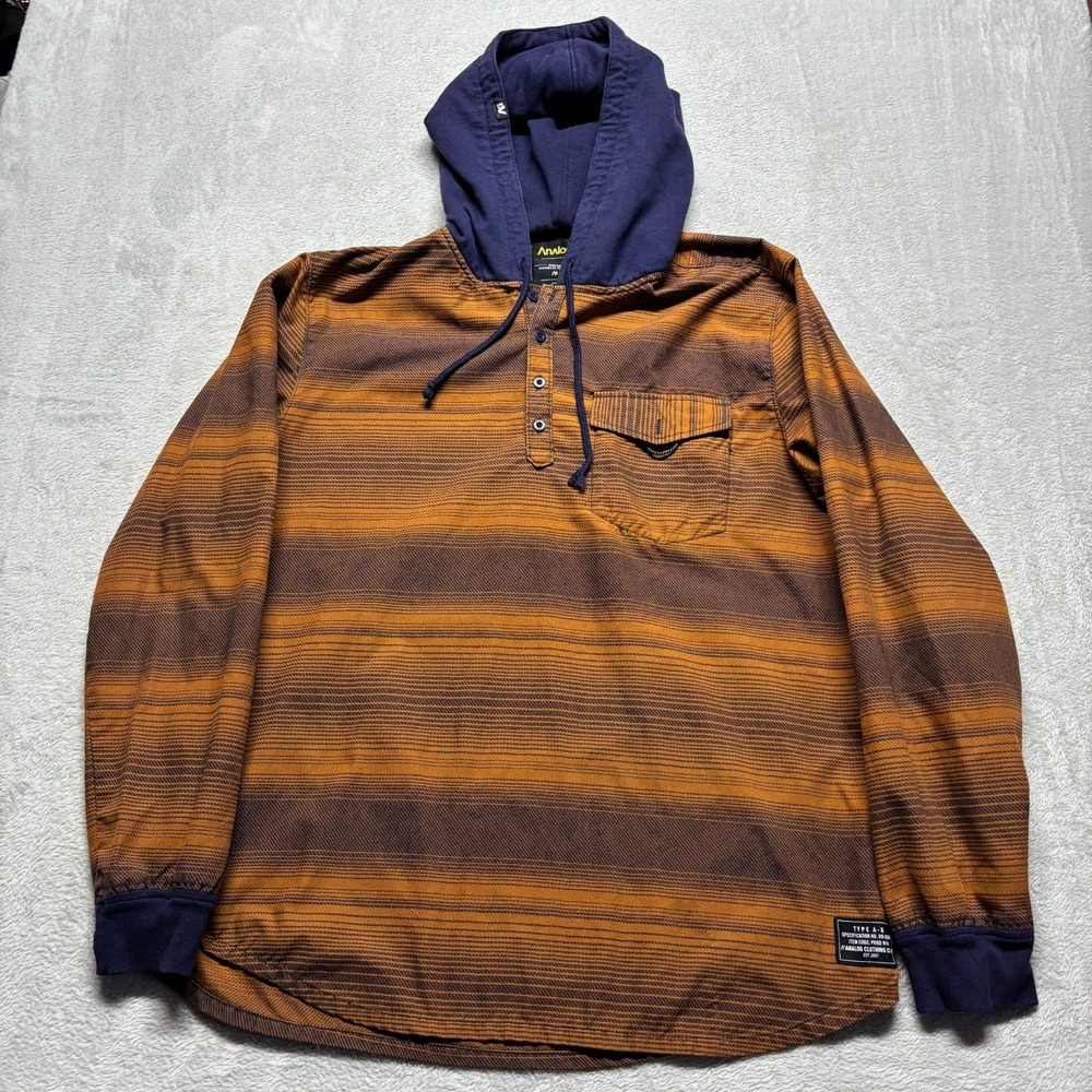 Analog Burton Striped Hoodie Mens XL Pullover Lightweight Henley Sweatshirt Tech